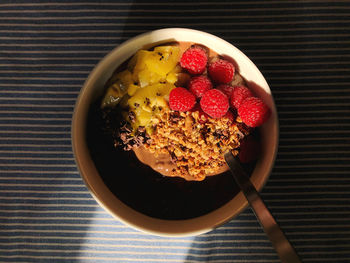 Directly above shot of breakfast served in bowl