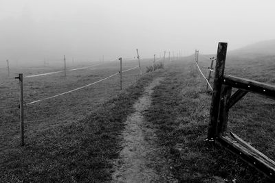 Scenic view of landscape during foggy weather