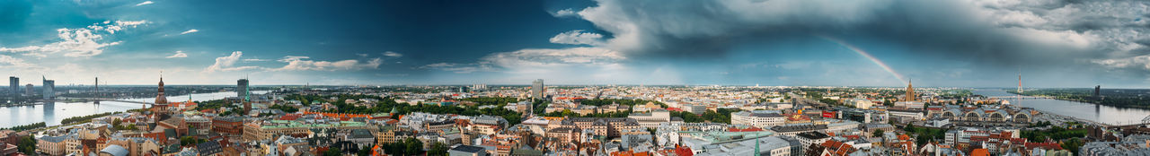 High angle view of cityscape against sky