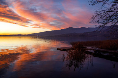 Scenic view of lake against sky during sunset