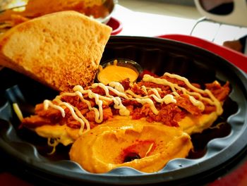 Close-up of breakfast served in plate