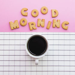 Directly above shot of coffee cup on table