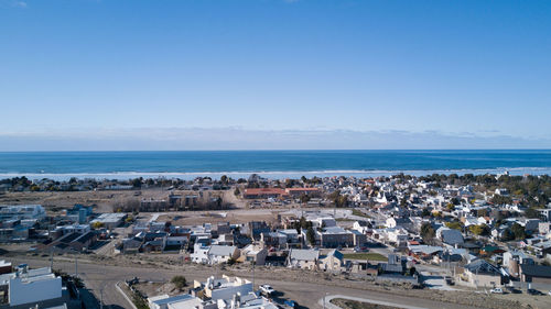 High angle view of city at seaside