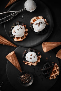 High angle view of ice cream on table