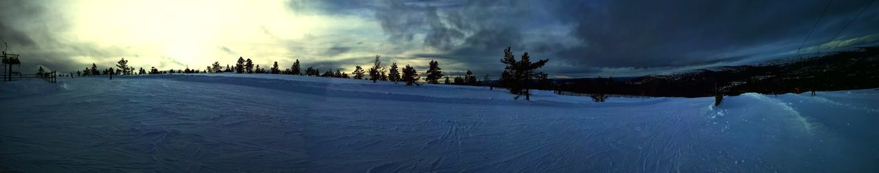 Panoramic view of snowcapped landscape against sky