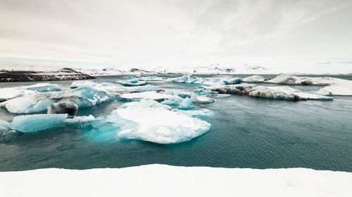 Scenic view of frozen sea against sky