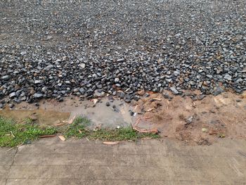 High angle view of stones on road