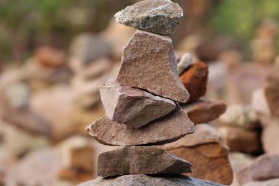 Close-up of stone stack on rock