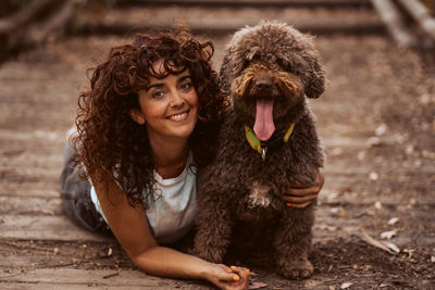 Portrait of woman with dog