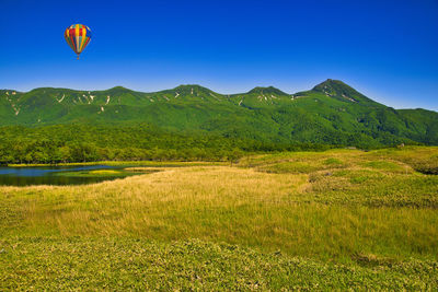 Hot air balloons against sky