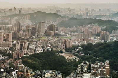 High angle view of buildings in city