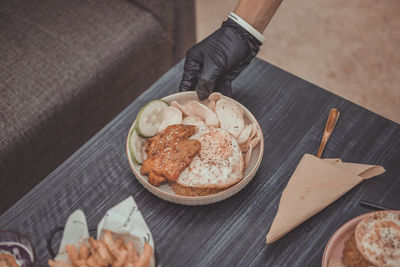 High angle view of food on table