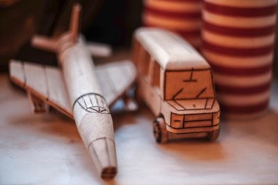 Close-up of wooden toys on table