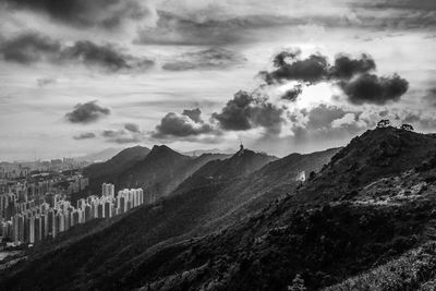 Scenic view of mountains against cloudy sky