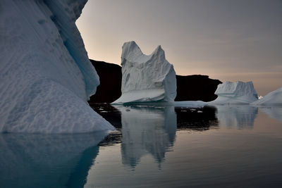 Scenic view of frozen sea against sky during winter