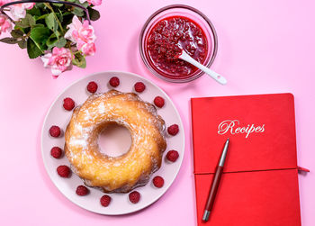 High angle view of breakfast on table