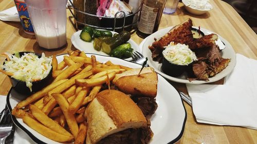 Close-up of food served on table