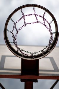 Close-up of basketball hoop against sky