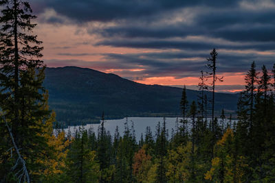 Scenic view of mountains against sky during sunset