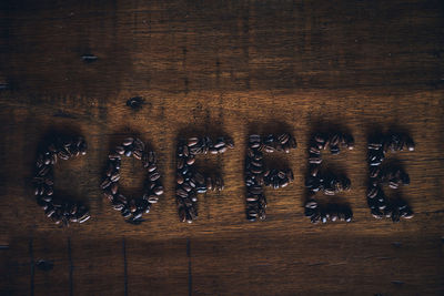 High angle view of coffee on table