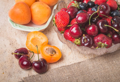 High angle view of fruits on table