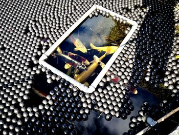 High angle view of drink on table