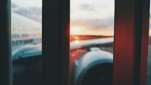 View of train through window