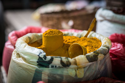 Close-up of spices for sale at market stall