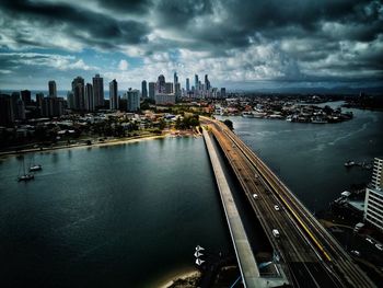 Aerial view of city at waterfront