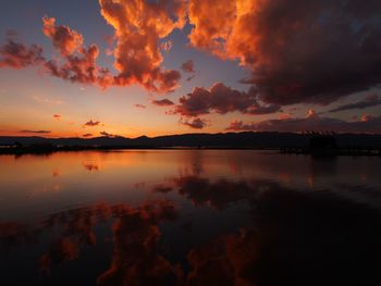 Scenic view of lake against sky during sunset