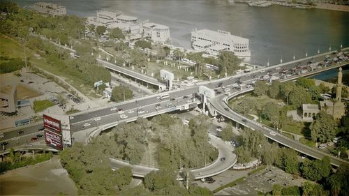 High angle view of cars on road in city