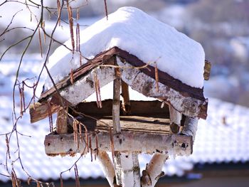 Close-up of frozen roof during winter