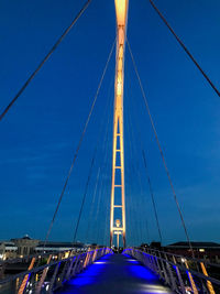 View of suspension bridge against blue sky