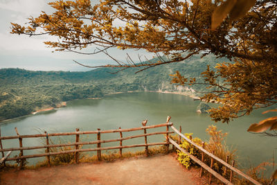 Scenic view of lake against sky during autumn