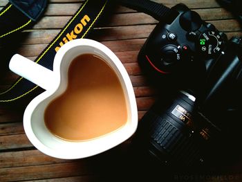 High angle view of drink on table