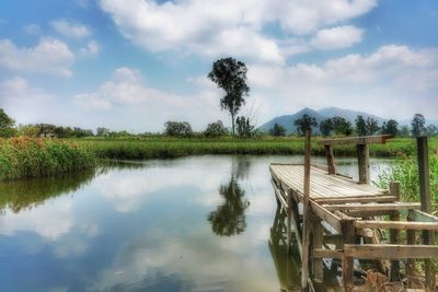 Scenic view of lake against sky