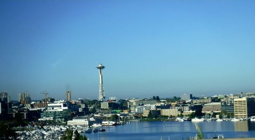 Cityscape against clear sky