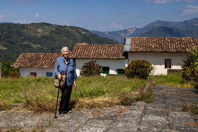Senior woman tourist at the heritage town of salamina in the department of caldas in colombia