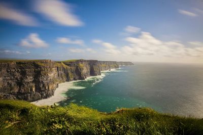 Scenic view of sea against cloudy sky