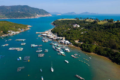 High angle view of boats in sea