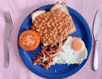 Directly above shot of breakfast served in plate