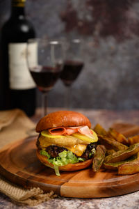 Close-up of burger on table