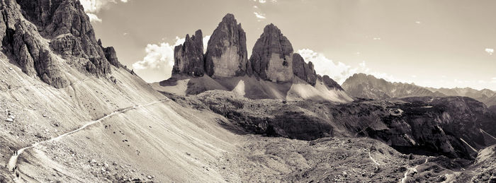 Panoramic view of rocky mountains against sky