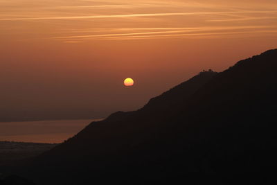 Scenic view of sea against romantic sky at sunset