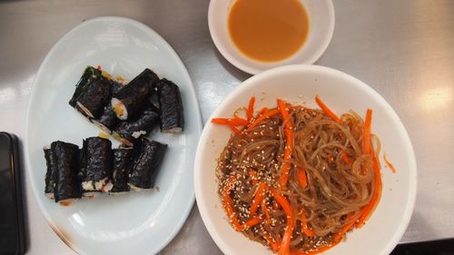 High angle view of food in plate