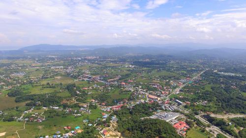 High angle view of townscape against sky