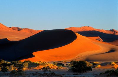View of the namib desert dunes at sunset