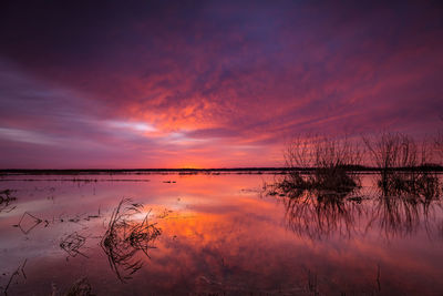 Scenic view of lake against sky during sunset