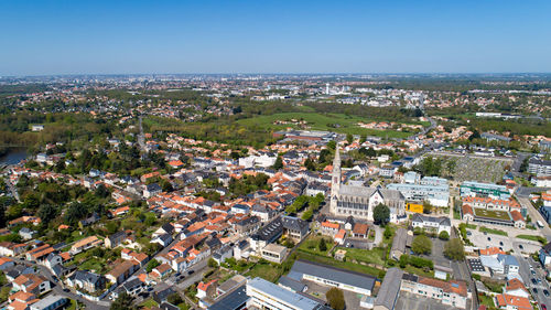 High angle view of townscape against sky