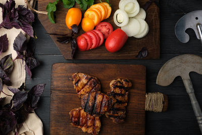 High angle view of vegetables on table